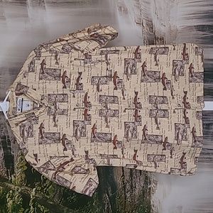 Columbia Sportswear Mens Medium Fish themed button up short sleeve dress shirt